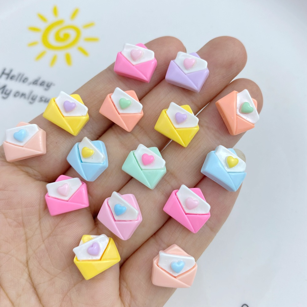 เรซิ่นน่ารัก รูปหัวใจ ขนาดเล็ก 20 ชิ้น ซองจดหมาย สีสดใส สําหรับตกแต่งเล็บ