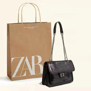 Zara กระเป๋าสะพายไหล่ สะพายข้าง แต่งสายโซ่ สีดํา เข้ากับทุกการแต่งกาย สไตล์เรโทร สําหรับผู้หญิง 2023