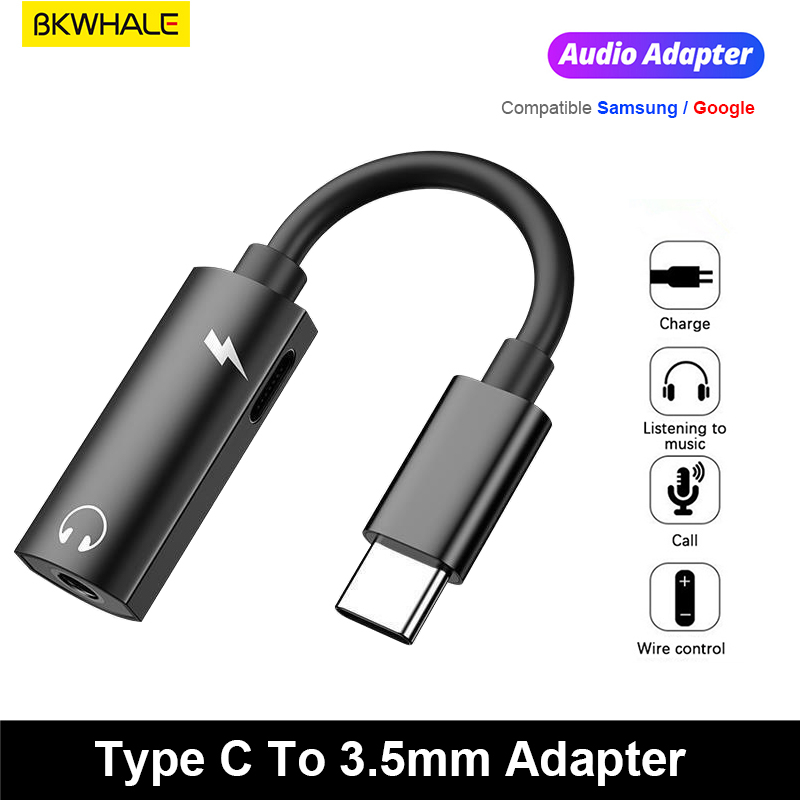 Bkwhale อะแดปเตอร์หูฟัง USB c DAC 2 In 1 Type c เป็น 3.5 มม. แจ็ค 3.5 มม. พร้อมแจ็คชาร์จ สําหรับ Samsung Google