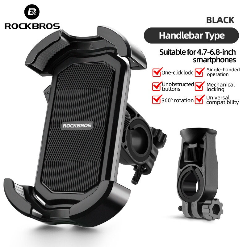 ROCKBROS 360 ° ที่วางโทรศัพท์มือถือ แบบหมุนได้ ล็อคเร็ว อเนกประสงค์ ปรับได้ สีดํา สําหรับรถจักรยานยนต์ จักรยานไฟฟ้า