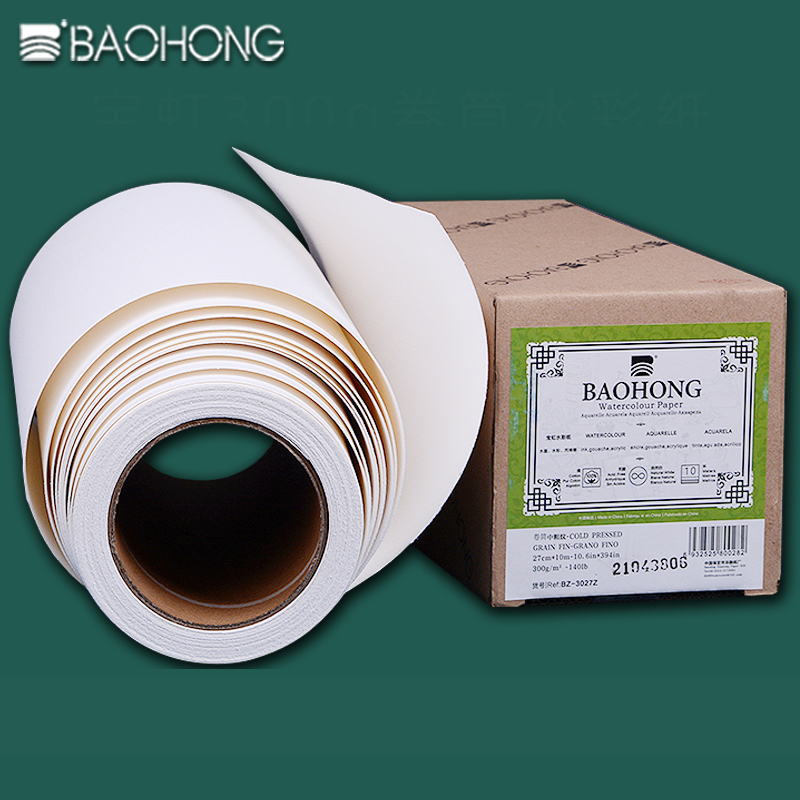 BAOHONG กระดาษสีน้ำม้วน 140lb 300g 27 ซม. X 10 m/37 ซม. x 10 m ผ้าฝ้าย 100% Academy Art กระดาษสำหรับสีน้ำ Gouache หมึกอะคริลิค