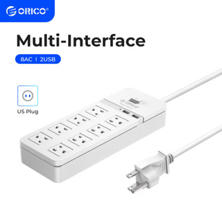 Orico Us ปลั๊กสายเคเบิ้ลซ็อกเก็ตต่อขยายกับ 8Ac Outlets 2 Usb พอร์ตสําหรับโฮมออฟฟิศแถบไฟสีขาว (Spt-S8)