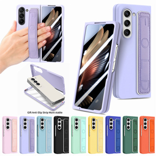 Zfold5 เคสโทรศัพท์มือถือแบบแข็ง พร้อมสายรัดข้อมือ สีมาการอง สําหรับ Samsung Galaxy Z Fold 5