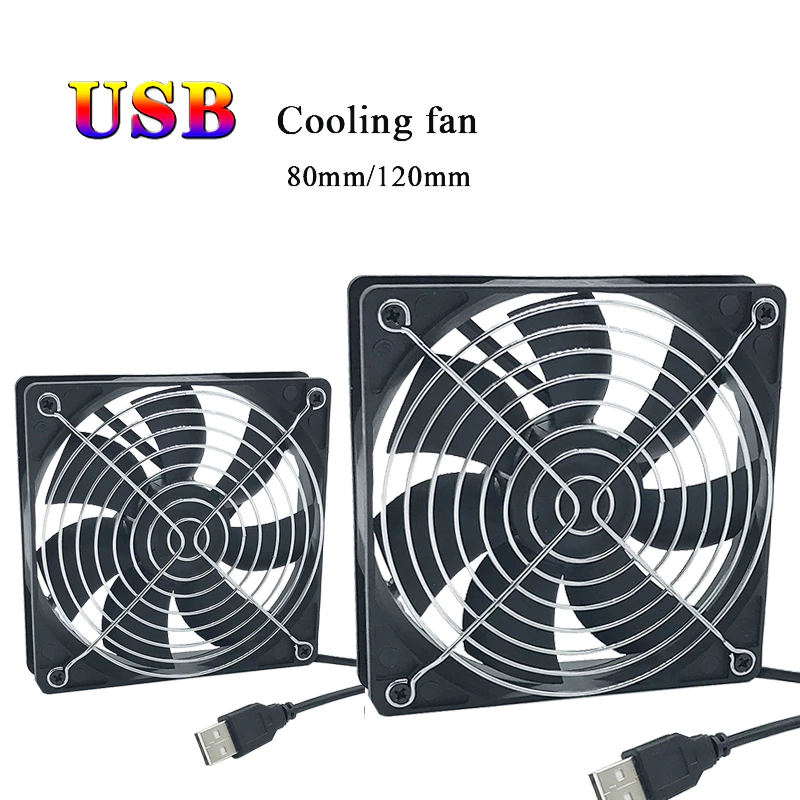 พัดลมระบายความร้อนเคส USB 5V ขนาด 80x80x25 มม. สําหรับรีซีฟเวอร์ DVR กล่องทีวี Xbox เราเตอร์ ขนาด 120x120x25 มม.