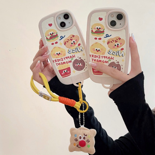 เคสโทรศัพท์มือถือหนัง TPU แบบนิ่ม ลายเบอร์เกอร์ อิโมจิ พร้อมสายคล้อง สําหรับ iphone 14 Pro Max 13 Pro Max 12 Pro Max