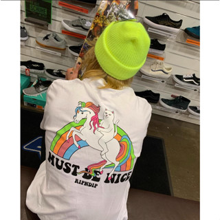 ใหม่ RIPNDIP My Little Nerm เสื้อยืด ราคาถูก แมว สายรุ้ง ยูนิคอร์น คู่รัก เสื้อยืดแขนสั้น เทรนด์