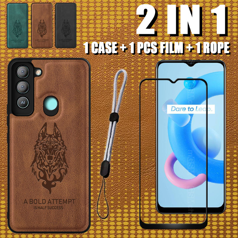 ซองหนัง 2 IN 1 สําหรับ Tecno Pop 5 LTE BD4/BD4i/BD4a พร้อมตัวป้องกันหน้าจอเซรามิกและเชือกปรับได้การอ