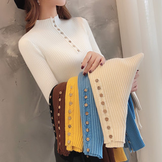 [11 สี] เสื้อถักลําลอง แขนยาว คอเต่า สีพื้น สไตล์เกาหลี มินิมอล เรียบง่าย สําหรับผู้หญิง ฟรีไซซ์