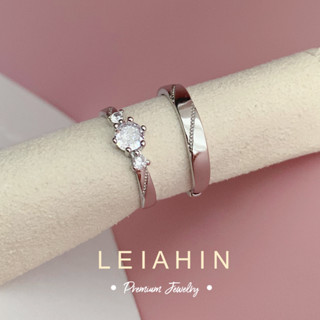 LEIAHIN แหวนเงิน 925 ชุบแพลทินัม 18K ประดับเพชร ปรับได้ พรีเมี่ยม สําหรับทุกเพศ ทุกวัย