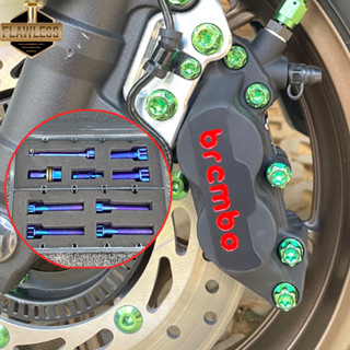 FLAWLESSTI น๊อตไททาเนียม เกรด5 Brembo 2 4 Pot น็อตยึดขาปั้มล่าง น็อตยึดปั้มหน้า-หลัง For Honda Forza 350 Xmax 300 Wave 125i/R/S PCX 160 Yamaha Xmax 300 Tmax 560