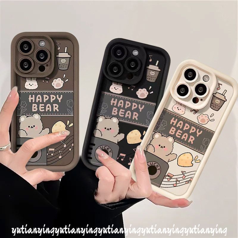เคสโทรศัพท์มือถือแบบนิ่ม กันกระแทก ลายการ์ตูนหมีชานมน่ารัก สําหรับ IPhone 7Plus 11 15 12 13 14 Pro MAX XR XS X MAX 8 6 7 6S Plus SE 2020