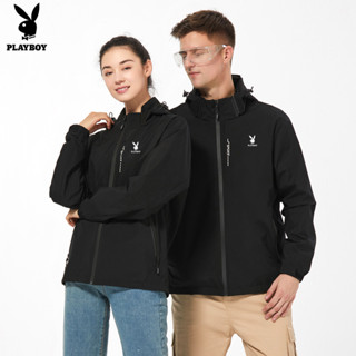 PLAYBOY Mens Outdoor Mountaineering Waterproof Charge Coat Couple Hooded Windbreaker Coat