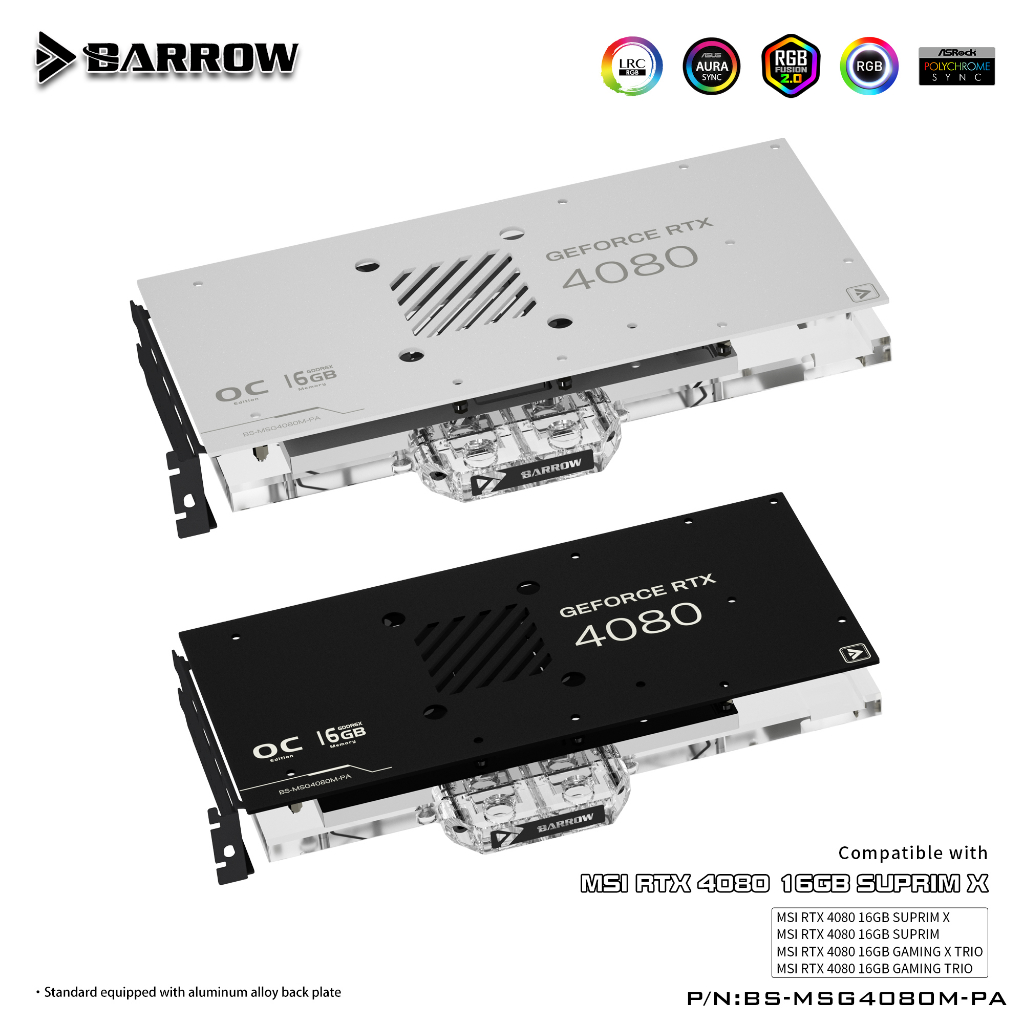 Barrow GPU Water Cooling Block สําหรับ MSI RTX 4080 16GB SUPRIM X Cooler พร ้ อม Backplate,BS-MSG4080M-PA
