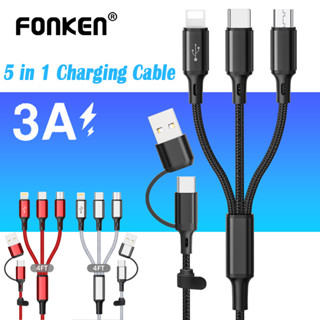 Fonken 5 in 1 สายชาร์จโทรศัพท์มือถือ 3A USB Type C เป็น Micro USB Type-C iOS สําหรับ iP Samsung Xiaomi Huawei 1.2 ม.