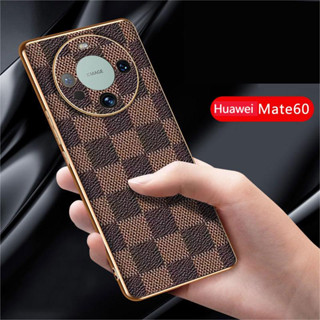 เคสโทรศัพท์มือถือชุบไฟฟ้า ลายตาราง สําหรับ Huawei Mate 60 Pro