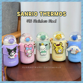 SANRIO กระติกน้ําร้อนสเตนเลส 316 ลายซานริโอ้ พร้อมหลอดดูด สําหรับเด็ก 570 มล.