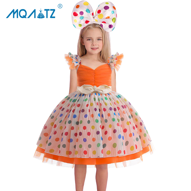 Mqatz ชุดเดรสคอสเพลย์ ปาร์ตี้ฮาโลวีน สีส้ม สําหรับเด็กผู้หญิง AWS036