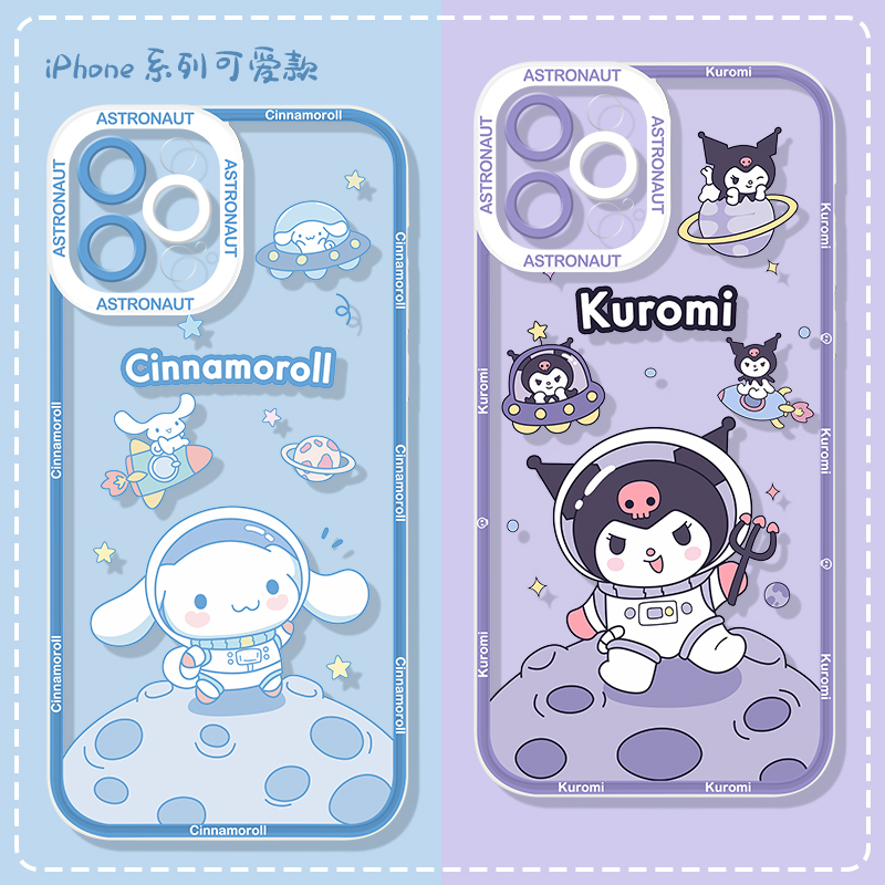 Kuromi Cinnamoroll ปลอก iphone 11 12 13 Apple 14 15 XR XS 7p 8P 6S SE Pro Max มินิน่ารักการ์ตูน Transparen Square บางเฉียบเคสซิลิโคนป้องกันการตก