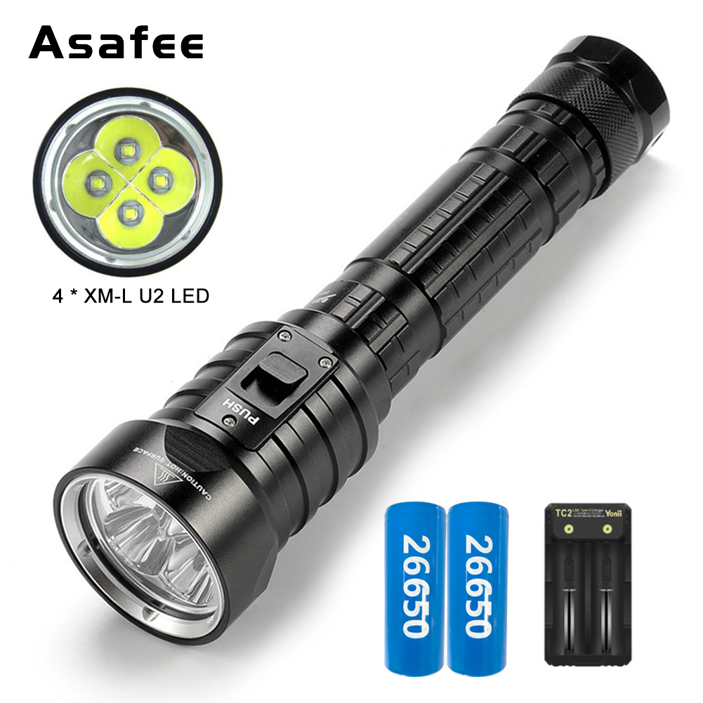 Asafee DX4 ไฟฉายดําน้ํา 8000LM สีขาว XM-L2 LED ความสว่าง กันน้ํา 100 เมตร