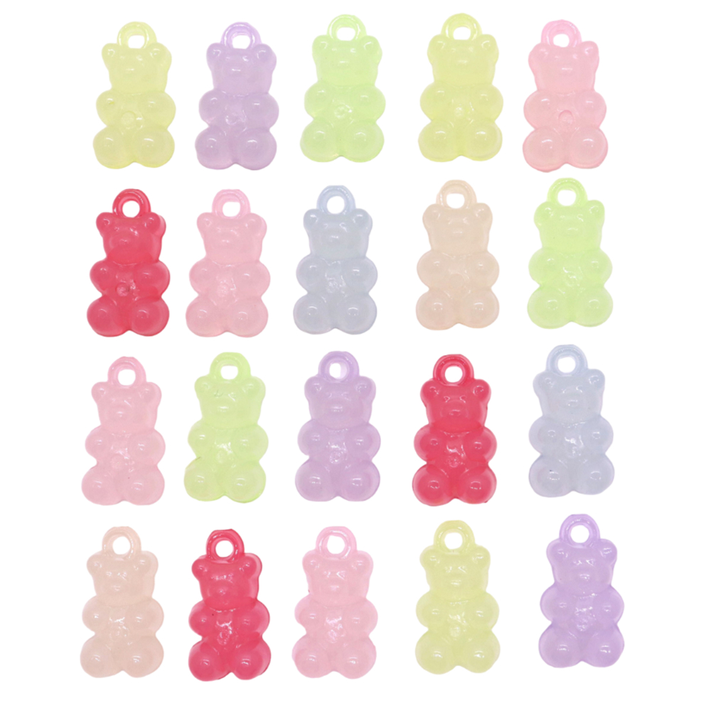 Charm จี้อะคริลิค รูปการ์ตูนหมี ขนาด 12 * 21 มม. แฮนด์เมด หลากสี สําหรับทําเครื่องประดับ สร้อยคอ สร้อยข้อมือ DIY 20 ชิ้น