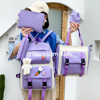 Blossom Kids Childrens Bag ผ้าใบกระเป๋าเป้สะพายหลังหญิง ความจุขนาดใหญ่4ชิ้นนักเรียนมัธยมกระเป๋าเป้ สะพายหลังกระเป๋านักเรียน กระเป๋าเครื่องเขียน สไตล์เกาหลี