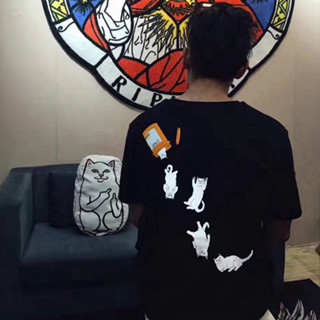 Ripndip เสื้อยืดแขนสั้น ทรงหลวม พิมพ์ลายแมว ราคาถูก แฟชั่นสําหรับผู้ชาย และคู่รัก