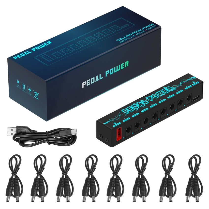 อุปกรณ์จ่ายไฟสำหรับกีตาร์เอฟเฟกต์พีเดล 8 ช่องแยก DC 9V 100mAh หรือ 300mAh ออก USB 5V พกพาสะดวก สำหรับอุปกรณ์เสริมกีตาร์