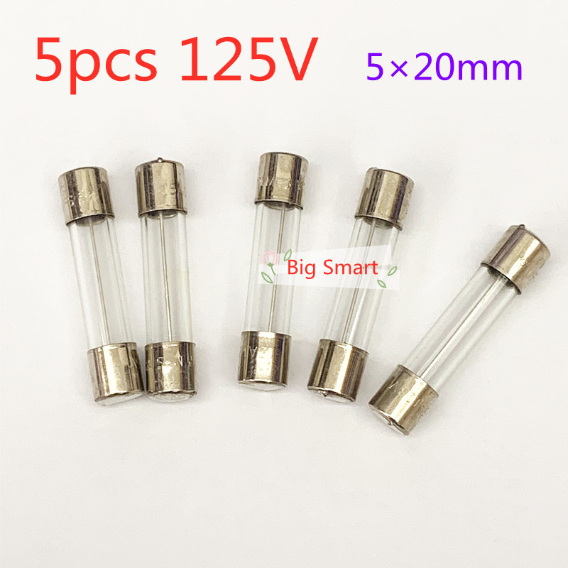 5 ชิ้น 5×20mm 0.5A 1A 2A 3A 3.15A 4A 6A 6.3A 8A 10A 20A 125V 5*20 ฟิวส์แก้ว 110V แรงดันไฟฟ้า