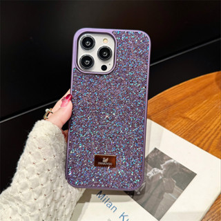 SWAROVSKI เคสโทรศัพท์มือถือซิลิโคน ปิดด้านหลัง ลายกลิตเตอร์ ประดับเพชร วิบวับ หรูหรา สําหรับ iPhone 15 Pro Max 11 12 13 14 Pro Max