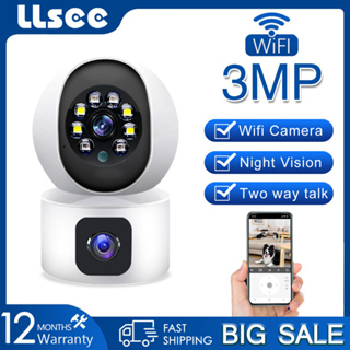 LLSEE, 3MP UHD, กล้องวงจรปิด wifi 360, กล้องวงจรปิดขนาดเล็กในร่มแบบไร้สาย, 1 ตา 2 หน้าจอ, พูดคุยสองทาง, คืนวิสัยทัศน์ที่มีสีสัน, การติดตามมือถือ