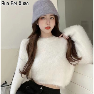 Ruo Bei Xuan ใหม่ เสื้อกันหนาว คอกลม แขนสั้น แบบสวมหัว เข้ารูป สําหรับผู้หญิง