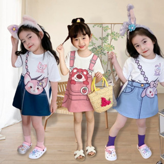 ใหม่ ชุดเดรสเสื้อยืดลําลอง พิมพ์ลายกระต่าย หมี Stella Lou น่ารัก แฟชั่นฤดูร้อน สําหรับเด็กผู้หญิง สองชิ้น