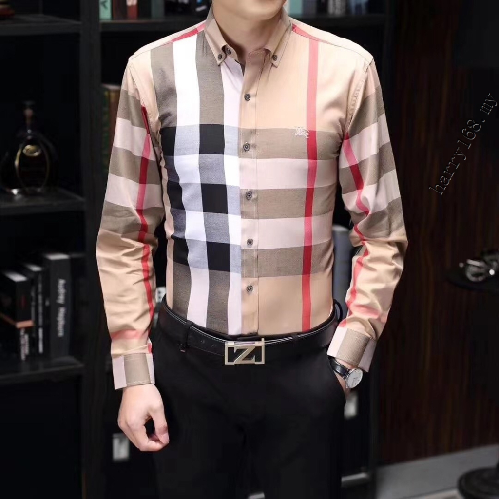 New_burberry เสื้อเชิ้ตแขนยาว ผ้าฝ้าย ลายตาราง สําหรับผู้ชาย ไซซ์ S-XXXL JD011
