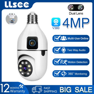 LLSEE v380 pro กล้องวงจรปิดกล้อง 360 wifi, 4MP กล้องวงจรปิดในร่มมินิหลอดไฟ e27, การเชื่อมต่อไร้สายภายในบ้านโทรศัพท์มือถือ 2 หน้าจอดู, สีกลางคืน, การติดตามมือถือ, พูดคุยสองทาง