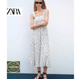 Zara KISS ชุดเดรสกระโปรง เอวสูง ลายดอกไม้ สไตล์อเมริกัน แฟชั่นสําหรับสตรี