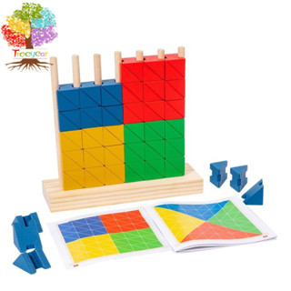 Montessori ของเล่นไม้ เกมจับคู่สีรุ้ง 3D เสริมการเรียนรู้เด็ก