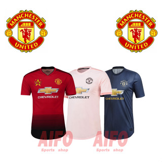 เสื้อกีฬาแขนสั้น ลายทีมชาติฟุตบอล MU 2018/19 ชุดเยือน สไตล์เรโทร คุณภาพสูง สําหรับผู้ชาย