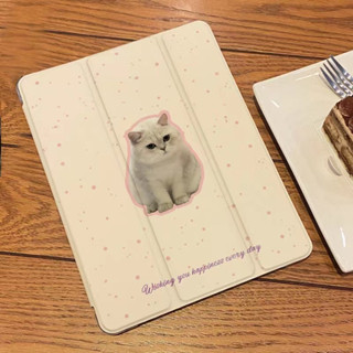 【With pen slot】Cat pattern For iPad Cas iPad Mini 6 / iPad Pro 9.7 Air1 Air2 / iPad Pro 10.5 / ipad Gen 7/8/9 10.2 / Pro11inch Smart Case