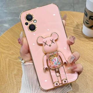 เคสโทรศัพท์ สําหรับ OPPO A17 A98 A17K A78 A96 A76 A16 A15 A15S A54 A16K A16E 4G 5G มือถือนิ่ม กันกระแทก ปิดด้านหลัง ลายหมี สีแคนดี้ พร้อมขาตั้ง