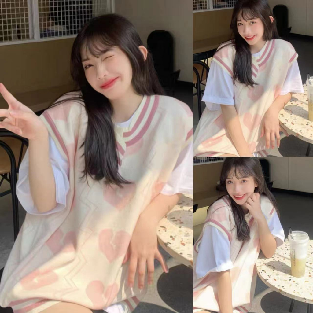 เสื้อกันหนาวคอวีแขนกุดผ้าถักทรงหลวมสไตล์เกาหลีสําหรับผู้หญิง