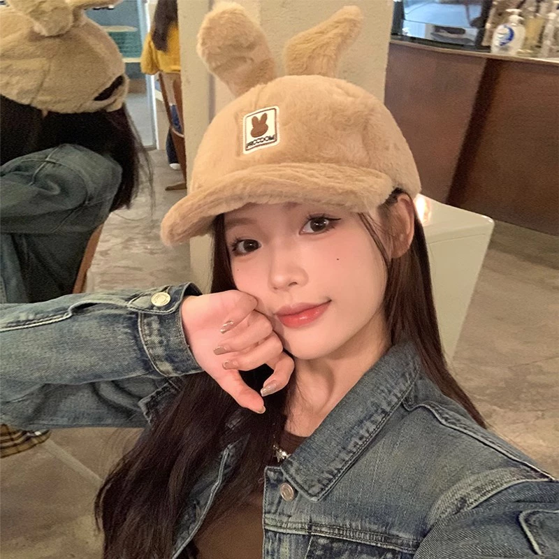 หมวกเบสบอล ผ้ากำมะหยี่แต่งหูกระต่าย สำหรับผู้หญิง thumbnail 3