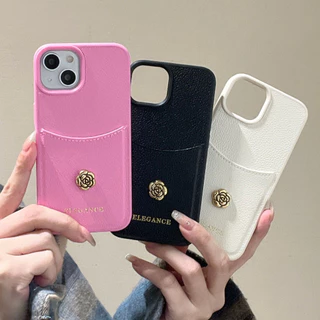 หรูหรา Camellia ช่องใส่การ์ดเคสโทรศัพท์สําหรับ iPhone 17Promax 17Air 16 15 14 13 12 Pro Max Plus PU หนังโทรศัพท์มือถือ