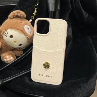 หรูหรา Camellia ช่องใส่การ์ดเคสโทรศัพท์สําหรับ iPhone 17Promax 17Air 16 15 14 13 12 Pro Max Plus PU หนังโทรศัพท์มือถือ