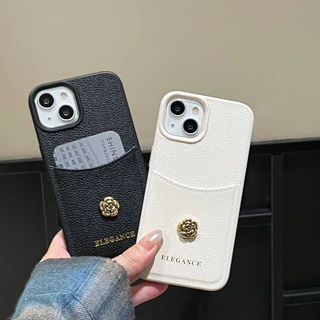 หรูหรา Camellia ช่องใส่การ์ดเคสโทรศัพท์สําหรับ iPhone 17Promax 17Air 16 15 14 13 12 Pro Max Plus PU หนังโทรศัพท์มือถือ