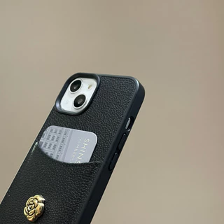 หรูหรา Camellia ช่องใส่การ์ดเคสโทรศัพท์สําหรับ iPhone 17Promax 17Air 16 15 14 13 12 Pro Max Plus PU หนังโทรศัพท์มือถือ