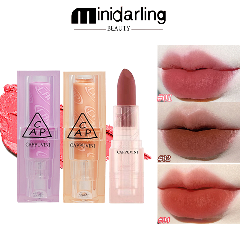 Cappuvini ลิปสติก เปลือกโปร่งใสสีชมพูลิปสติก เนื้อแมตต์กํามะหยี่ ลิปสีชมพู ให้ความชุ่มชื้น ไม่แห้ง และขาว