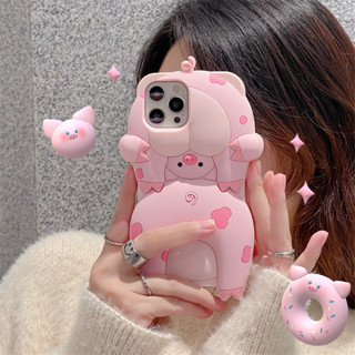 เคสซิลิโคนนิ่ม ลายการ์ตูนหมู สีชมพู สําหรับ iphone 14 13 12 11 pro max 14pro 13pro 12pro