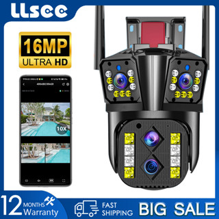 LLSEE กล้องวงจรปิดไร้สาย WIFI กล้องกลางแจ้ง 4 เลนส์ 16MP 8K 10X Optical Zoom Full Color Night Vision การติดตามมือถือสองทางโทรกันน้ำ