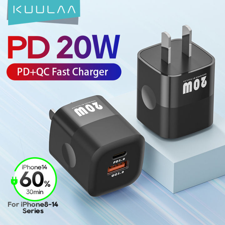 KUULAA Wall USB GaN Charger 20W Dual Port Type C PD QC Fast หัวชาร์จสําหรับ Iphone Android