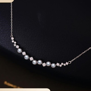 0911JHZB Human Fish Essence Foam Design Vintage Artificial Fresh Water Short Pearl Necklace S Silver Smile Face Necklace for Women New Light luxury  Retro  Gift  delicate  TP72